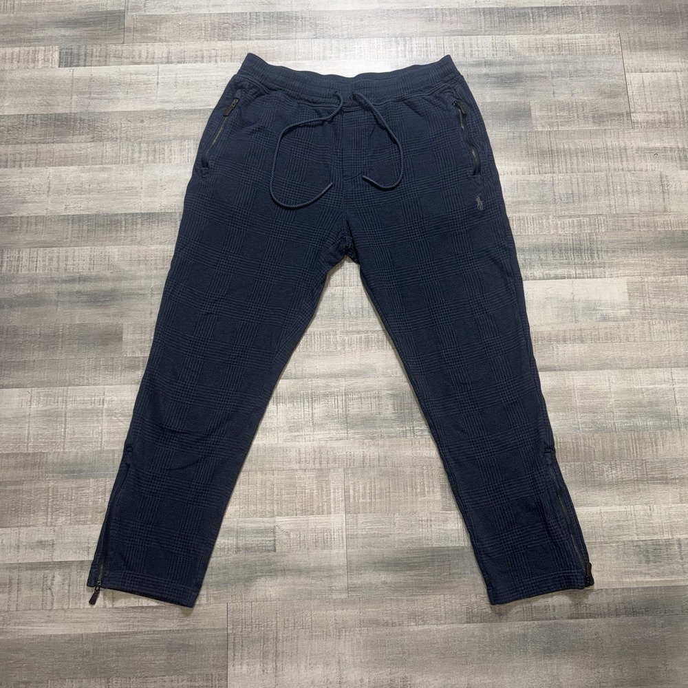 Ralph Lauren Polo Track Pants Mens M Navy Blue Plaid Drawstring Ankle Zip